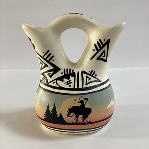 Vintage Navajo Wedding Vase Handmade Hand Painted Signed End of the Trail Jug